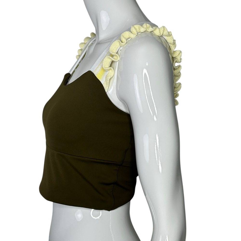 Cropped Tank Top Sports Bra Ruffle Wide Straps Size Medium Green White Yellow